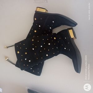 Zara Black Chelsea Boots with Gold Studs and Suede Finish